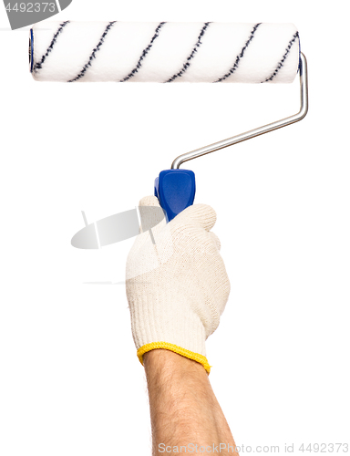 Image of Hand with glove and paint roller