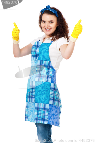 Image of Young housewife on white
