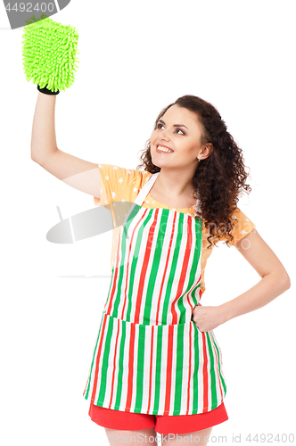 Image of Young housewife on white