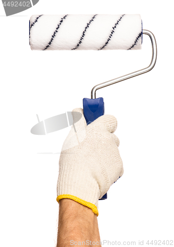 Image of Hand with glove and paint roller