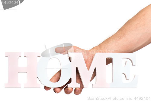 Image of Hands holding Home word