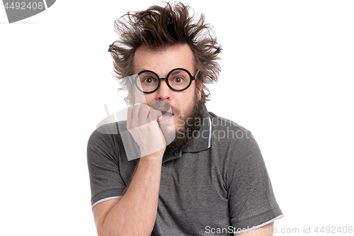 Image of Crazy bearded man emotions and signs