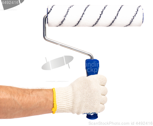 Image of Hand with glove and paint roller