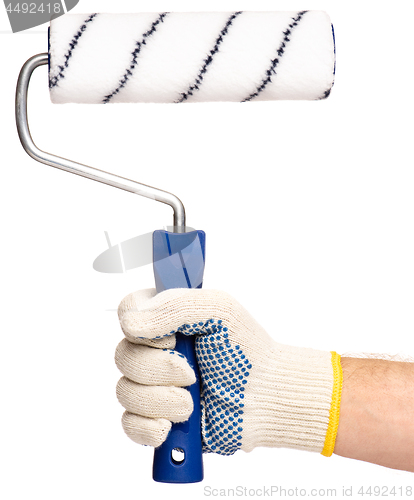 Image of Hand with glove and paint roller