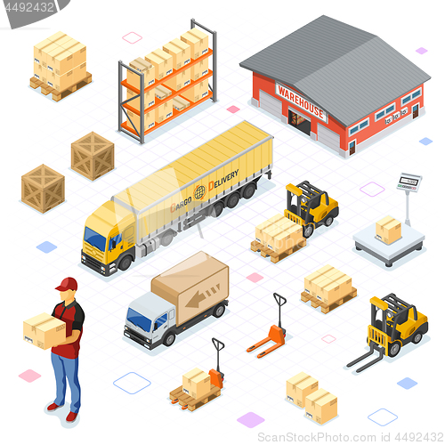 Image of Warehouse Storage and Delivery Isometric Icons Set