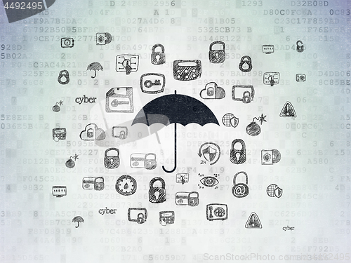 Image of Security concept: Umbrella on Digital Data Paper background