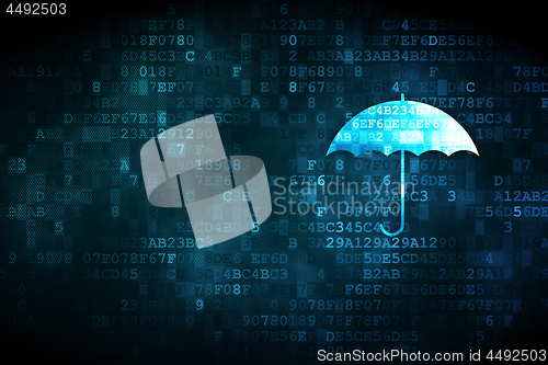 Image of Safety concept: Umbrella on digital background