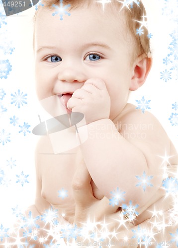 Image of clean baby boy in mother hands