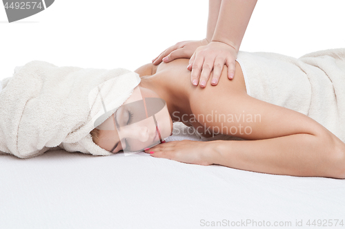 Image of Beautiful girl getting back massage