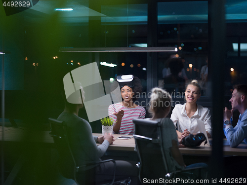 Image of Multiethnic Business team using virtual reality headset