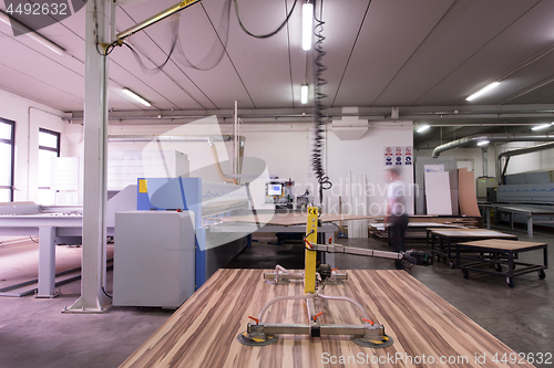 Image of worker in a factory of wooden furniture