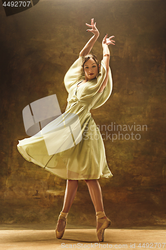 Image of Young ballet dancer - Harmonious pretty woman with tutu posing in studio -
