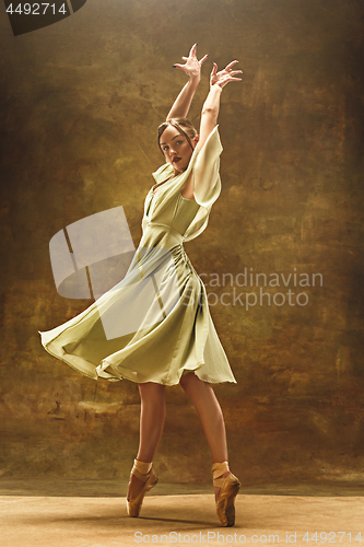 Image of Young ballet dancer - Harmonious pretty woman with tutu posing in studio -