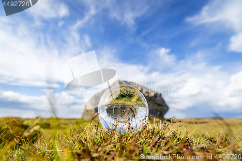 Image of Glass orb on grass with reflection