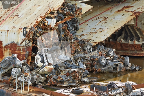 Image of Pile of smashed car wrecks