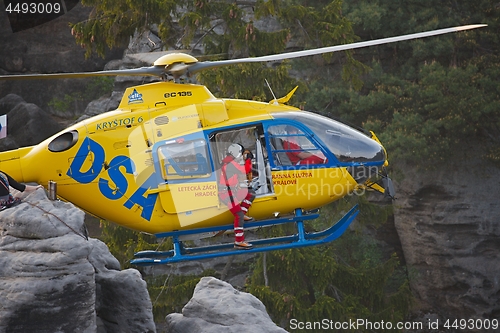 Image of Rescue helicopter in the mountains