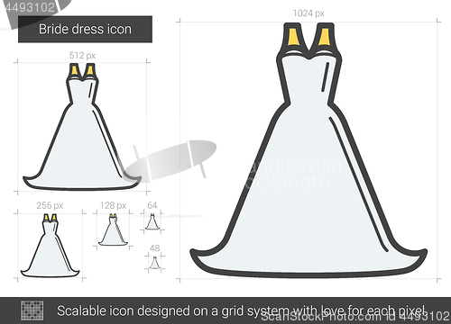 Image of Bride dress line icon.