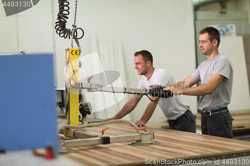 Image of workers in a factory of wooden furniture