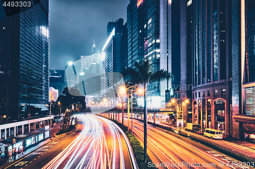 Image of Street traffic in Hong Kong at night