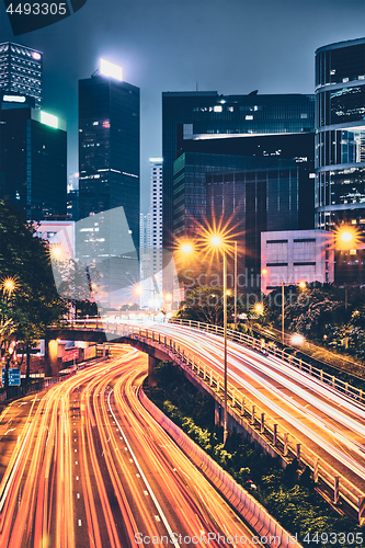 Image of Street traffic in Hong Kong at night