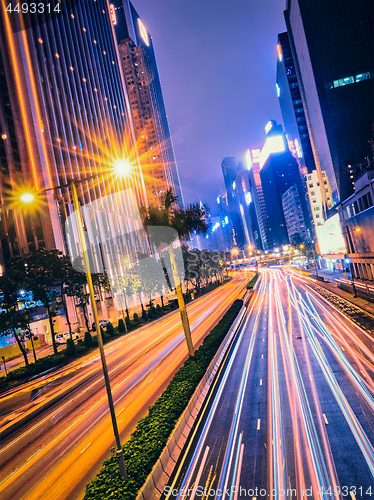 Image of Street traffic in Hong Kong at night