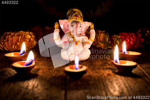 Image of Ganesha with Diwali lights