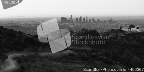 Image of Beautiful Light Los Angeles Downtown City Skyline Urban Metropol