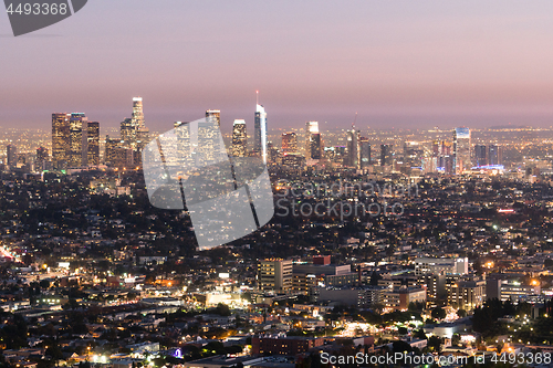 Image of Beautiful Light Los Angeles California Downtown City Skyline Urb