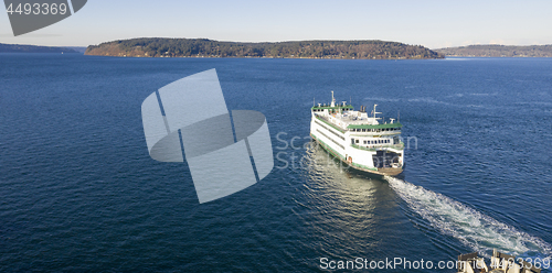 Image of Aerial View Ferry Crossing Puget Sound Headed For Vashon Island