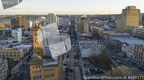 Image of Aerial View Over Downtown Tacoma Washington Broadway Market Stre