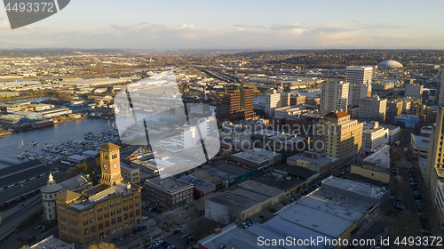 Image of Aerial View Historic Architecture of Downtown Tacoma and Thea Fo