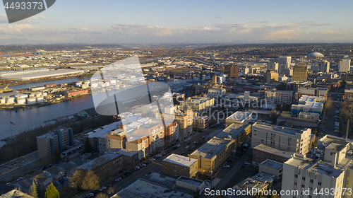 Image of Aerial View Over Downtown Tacoma Washington Thea Foss Waterway 