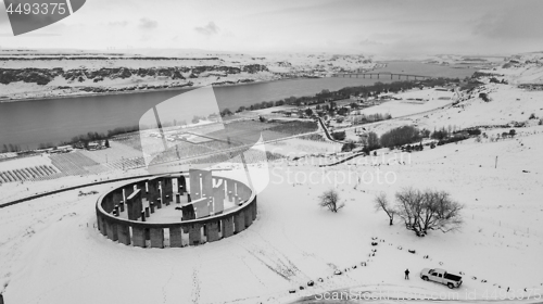 Image of Aerial View Maryhill Stonehenge Washington State Columbia River