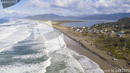 Image of Aerial Perspective over Pacific Coast Beach Bayocean Peninsula P