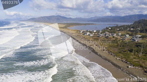 Image of Aerial Perspective over Pacific Coast Beach Bayocean Peninsula P