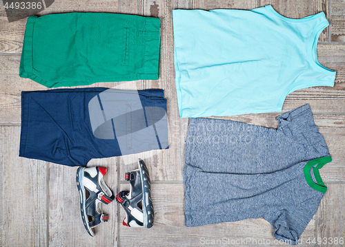 Image of Flat lay photography of some boy\'s casual outfits.