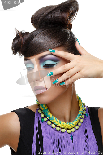 Image of Beautiful girl with bright vivid purple make-up