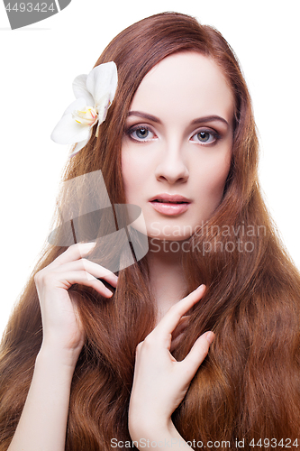 Image of Beautiful girl with long red brown hair