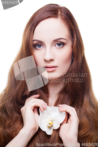 Image of Beautiful girl with long red brown hair