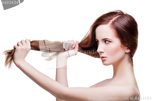 Image of Beautiful girl with long strong hair