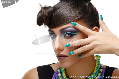 Image of Beautiful girl with bright vivid purple make-up 
