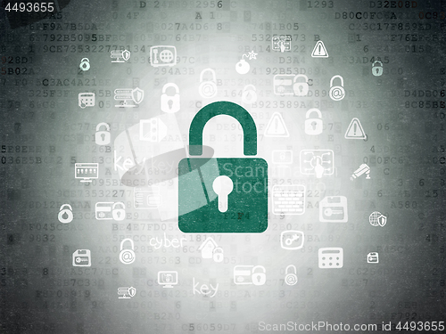 Image of Protection concept: Closed Padlock on Digital Data Paper background
