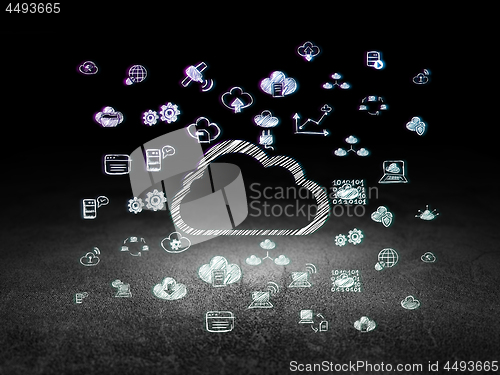 Image of Cloud networking concept: Cloud in grunge dark room
