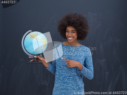 Image of black woman holding Globe of the world