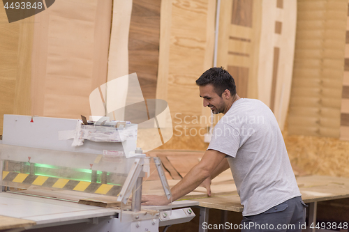 Image of worker in a factory of wooden furniture