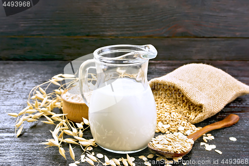 Image of Milk oatmeal in jug on board