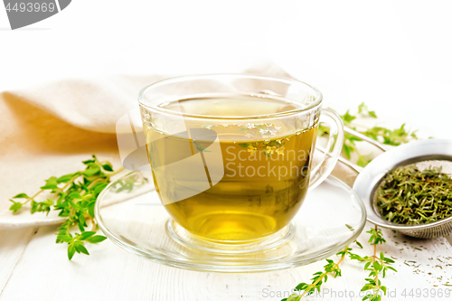 Image of Tea of thyme in cup on table