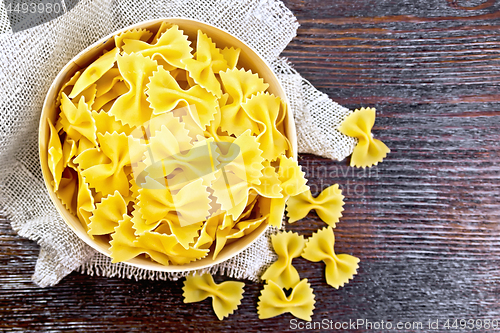 Image of Farfalle in bark box on board top