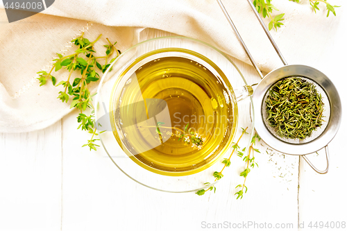 Image of Tea of thyme in cup on board top