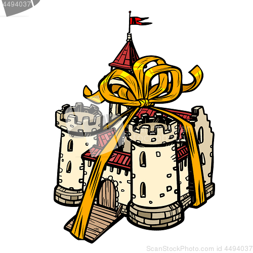 Image of gift ribbon medieval castle, fairy kingdom. isolate on white background